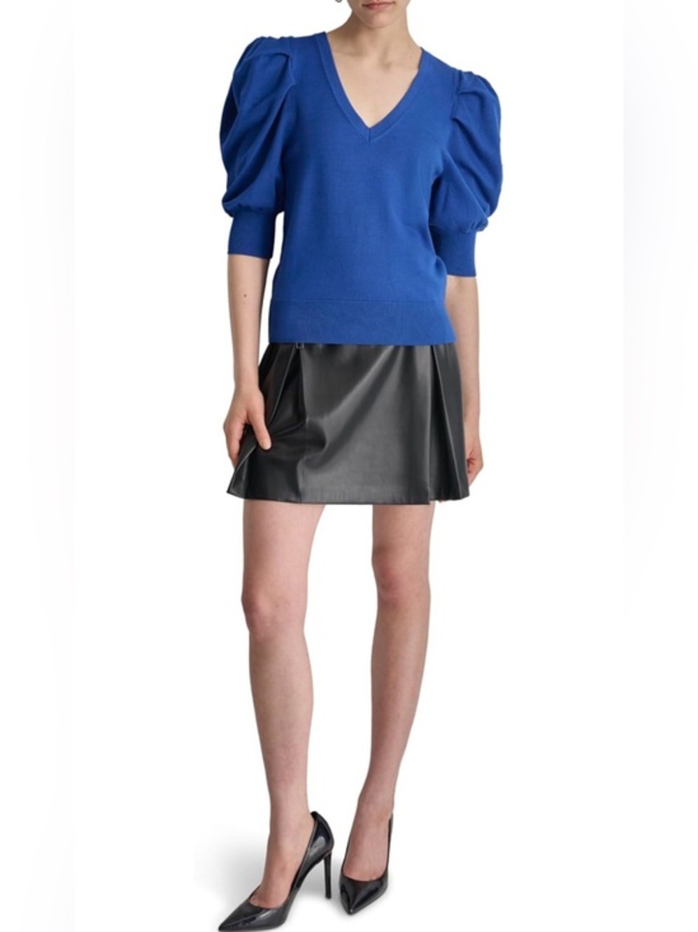 DKNY Women's Workwear V Neck Knit Sweater Electric Blue size XL